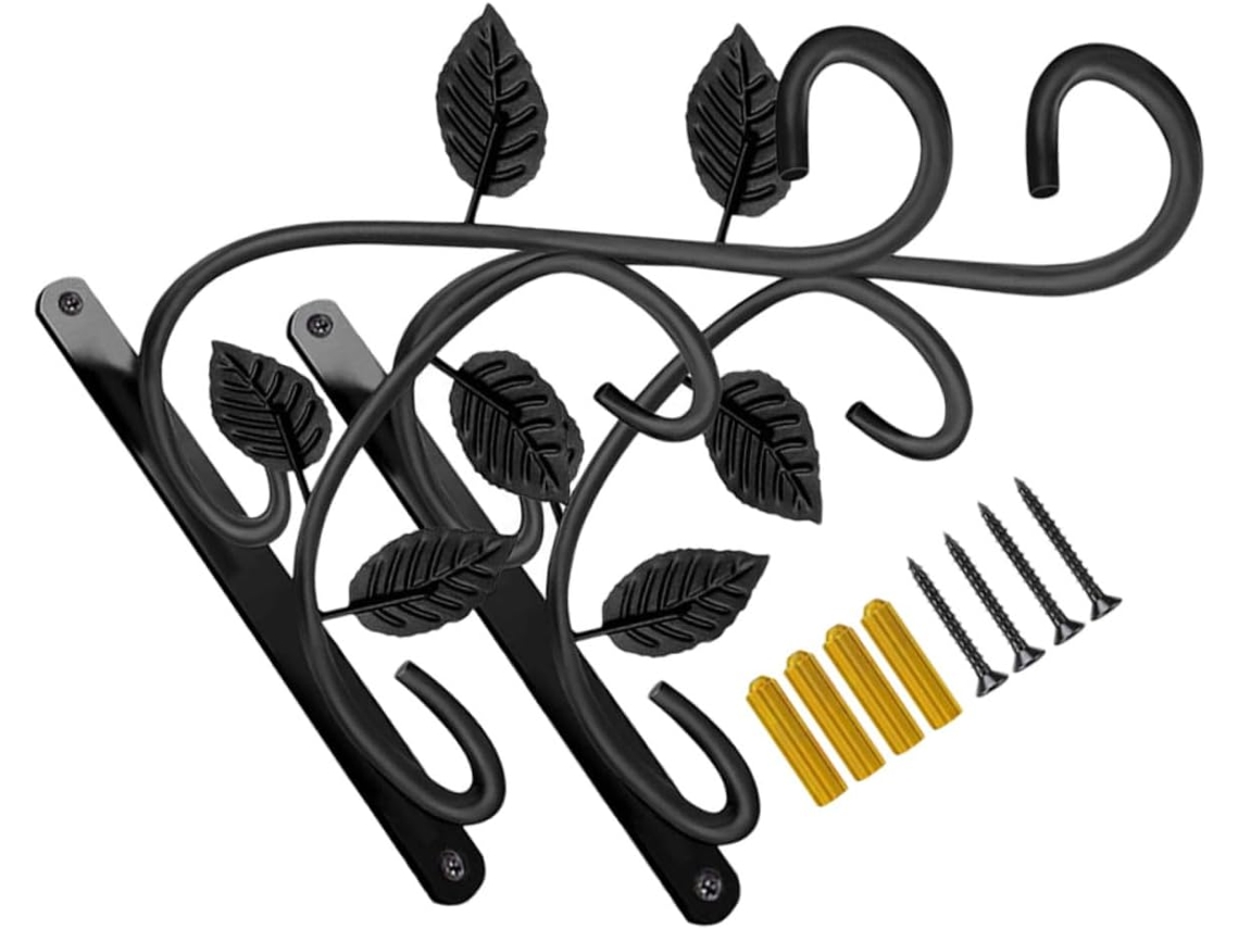 Soportes De Pared Negros Para Plantas (2 Piezas) Con Ganchos Para Colgar.
