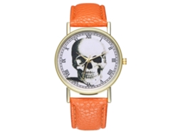 Reloj De Muñeca Casual Con Calavera Y Números Romanos Correa De Cuero Pu Naranja