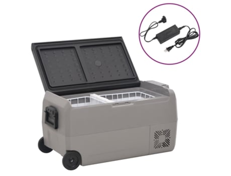 Nevera con ruedas y adaptador vidaXL PP y PE negro y gris 60 L