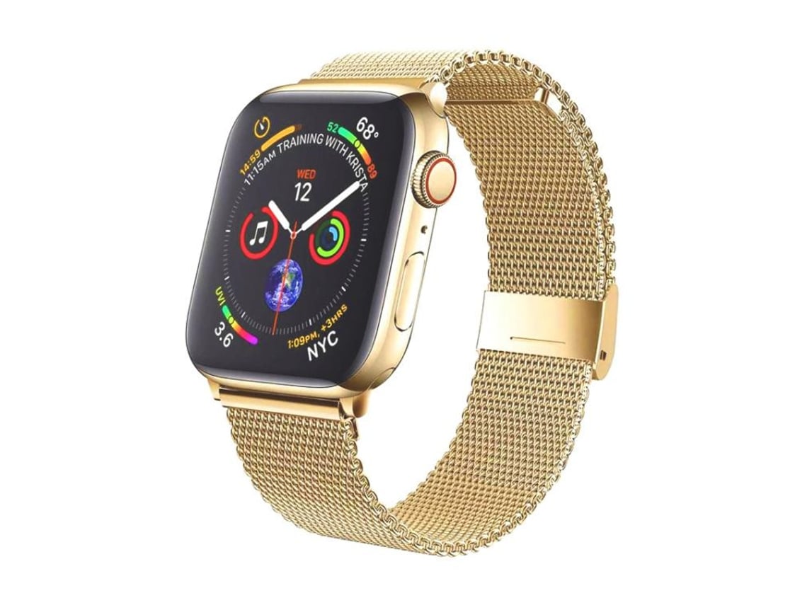 Bracelete Para Apple Watch 42/41/40/38mm - Metal Com Fivela Milanesa Dourada