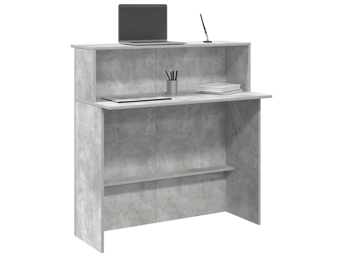 Mostrador de recepción de 100x50x103,5 cm, fabricado en cemento derivado de madera, color gris.