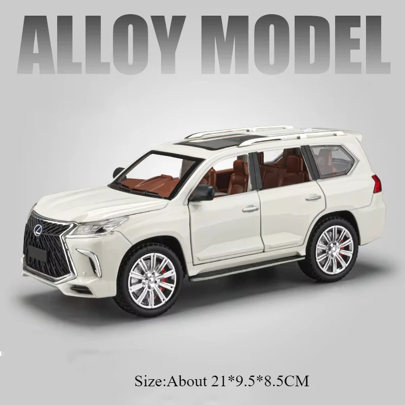 (lx570 Blanco) Modelo de coche a escala 1:24 con funciones de sonido y luz, puertas que se pueden abrir.