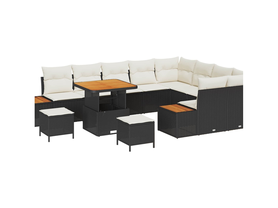Maison Exclusive - Conjunto de sofás de jardín con cojines, 12 piezas, negro y crema