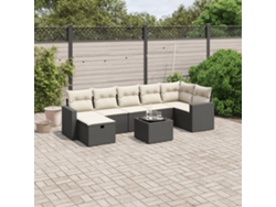 Conjunto de 8 sofás de jardín con cojines de mimbre sintético negro, Dkd Home Decor
