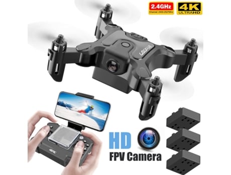 VPCOMERCIAL - Drone V2 con cámara HD 4K (3 baterías - Duración de la batería: 12 min - Negro)