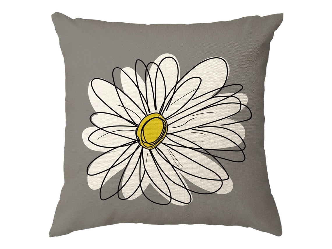Funda De Almohada De Felpa Con Diseño De Flores Pequeñas, Color Blanco, Amarillo Y Gris.
