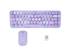 Combo De Teclado Y Ratón Inalámbricos De 2,4 Ghz, 68 Teclas Redondas, 3 Dpi, Color Morado Retro, Ideal Para Oficina Y Juegos.
