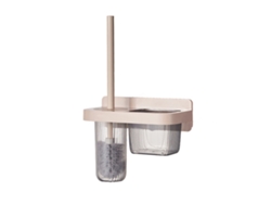 Juego de cepillo para inodoro con soporte de pared, cabezal largo para limpiar rincones difíciles de alcanzar, transparente, plástico.
