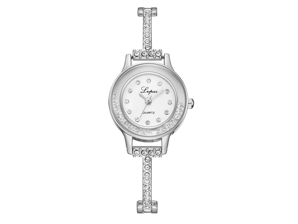 Reloj De Mujer Lvpai, Brazalete De Aleación, Cuarzo, Diamante, Esfera Con Efecto Arena, Estilo Moderno, Plata Blanca.