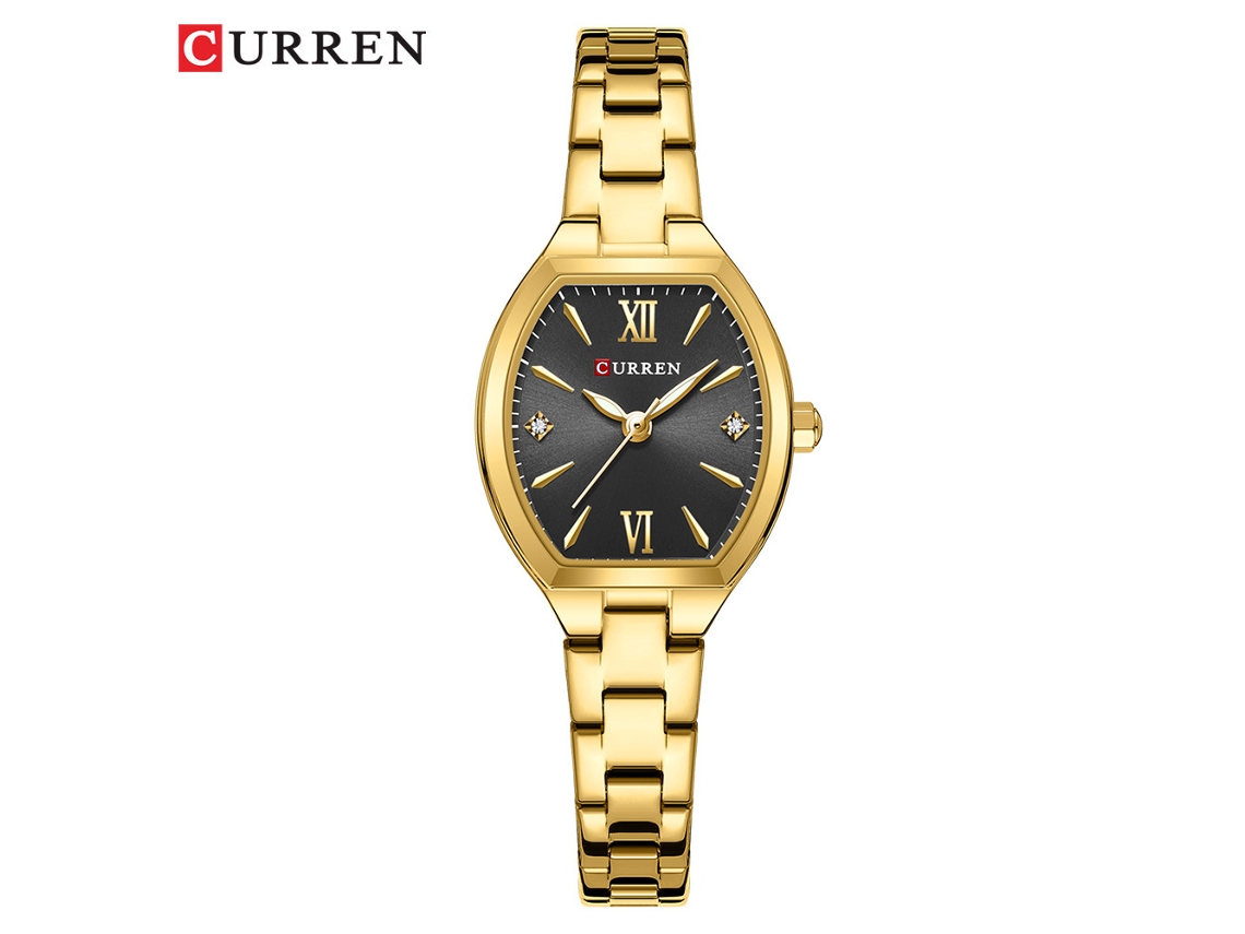 Reloj de pulsera impermeable para mujer con forma de tonel (negro y dorado), informal y sencillo, con números romanos y movimiento de cuarzo.