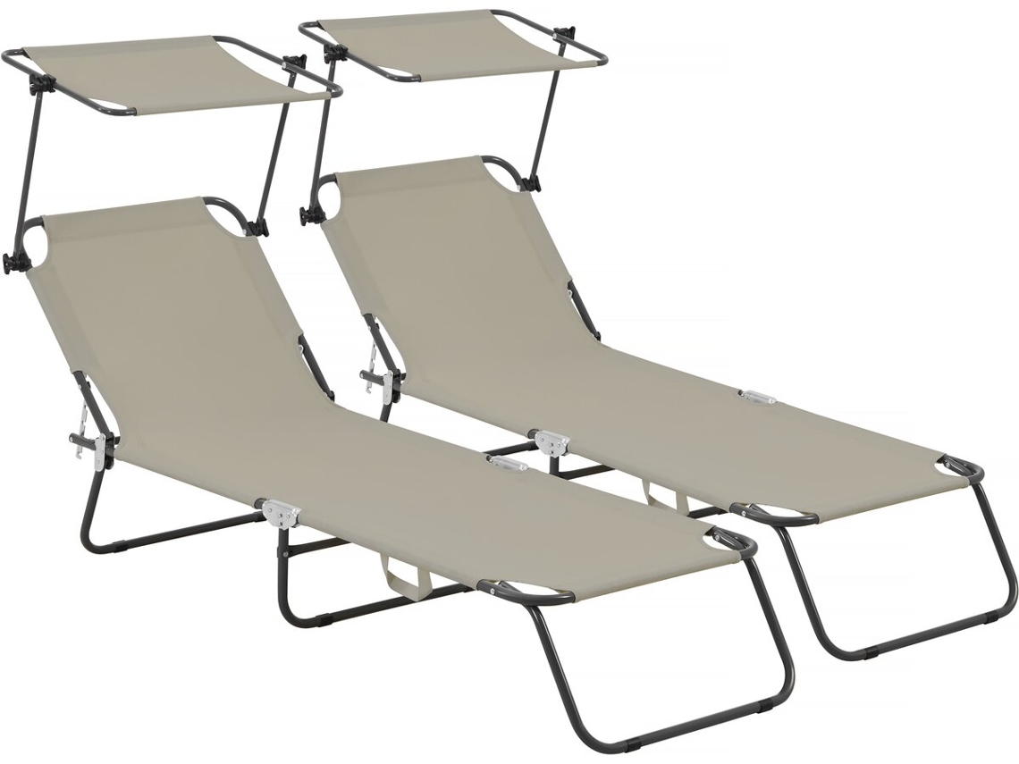 Juego de 2 sillones plegables Lazy con sombrilla gris topo Habitat Et Jardin
