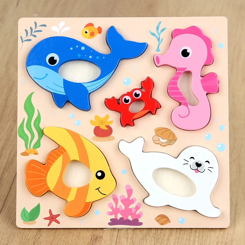 Rompecabezas Montessori 3d De Madera, Tablero De Rompecabezas Con Patrones De Dibujos Animados, Juguete Educativo Para Niños.