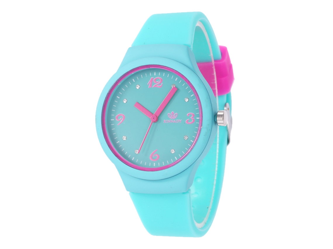 Elegante Reloj De Pulsera Unisex Informal De Cuarzo Con Correa De Silicona Azul Claro.