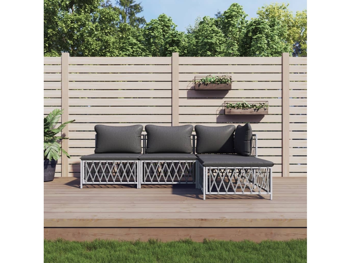 Conjunto de salón de jardín de 4 piezas con cojines, acero blanco, Dkd Home Decor