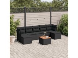 Conjunto de sofá de jardín de 8 piezas con cojines en mimbre sintético negro de DKD Home Decor