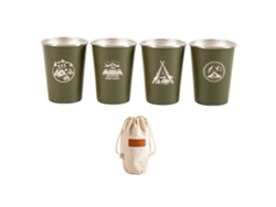 Juego de 4 vasos de acero inoxidable para camping, picnics, barbacoas, café, vino, color verde militar.