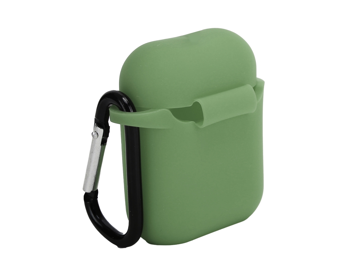 Capa Protetora De Silicone Para Ios Earbuds 1/2 Com Mosquetão Antiperda Verde