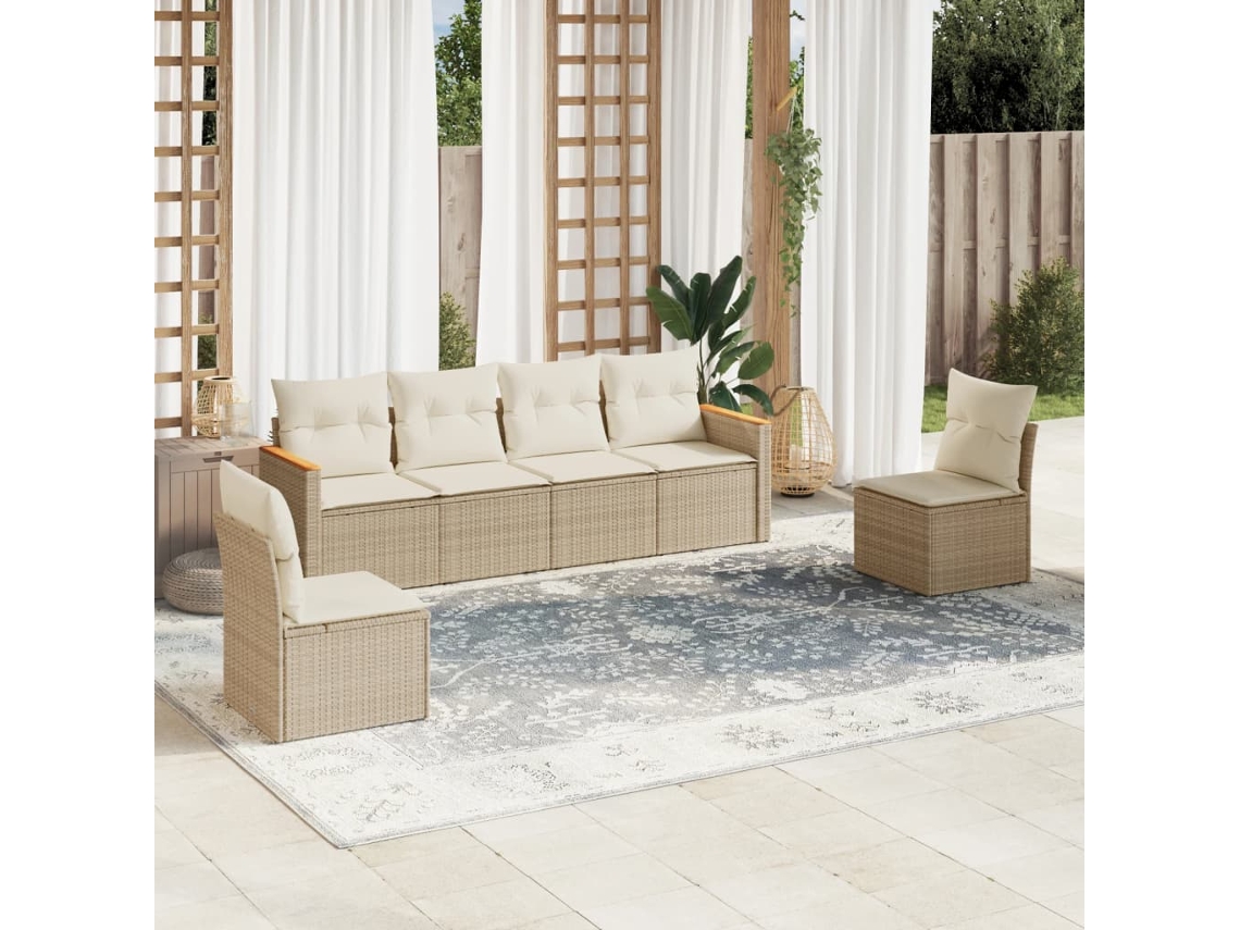 Conjunto de 6 sofás de jardín con cojines de mimbre beige Dkd Home Decor