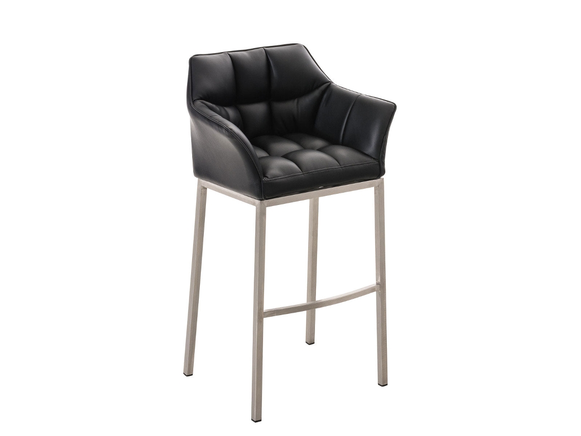 DUDECOR Taburete Alto Damaso 4 Piel Sintética Cromado Negro
