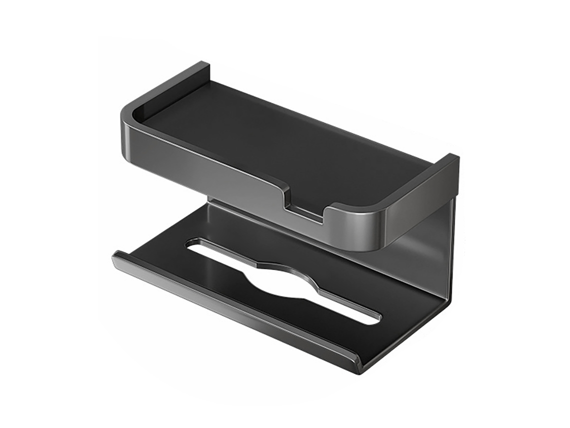 Soporte autoadhesivo de pared para papel higiénico con estante para teléfonos móviles.