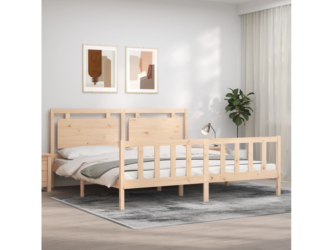 Cama De Matrimonio | Cama Para Adultos | Estructura De Cama Sin Colchón Madera Maciza De Pino 200x200 Cm