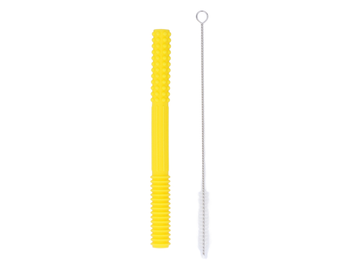 Tubo De Silicona Suave Y Hueco Para La Dentición Con Cepillo Para Bebés Y Niños Pequeños - Amarillo