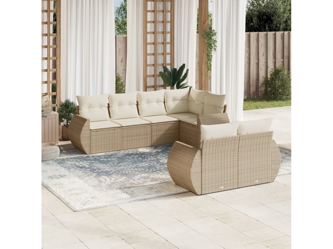 Conjunto de 7 sofás de jardín con cojines de mimbre beige de Dkd Home Decor