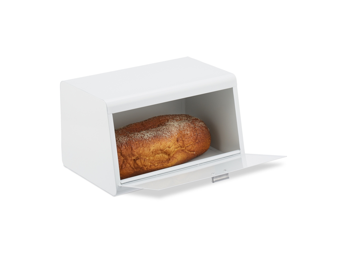 Relaxdays Caixa De Pão Em Inox, Armazenamento De Pão, Hbt: 20,5 X 34,5 X 23,5 Cm, Metal, Branco