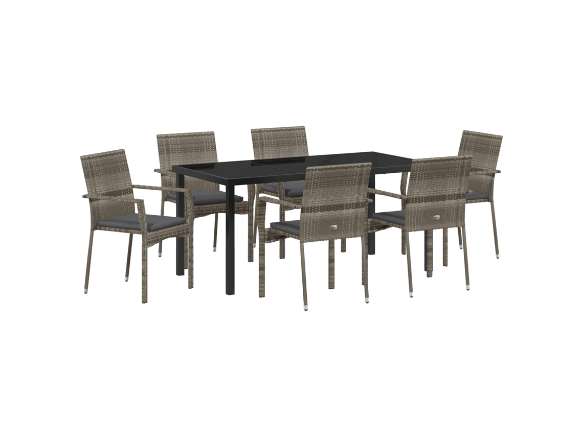 Conjunto de comedor de jardín VidaXL de 7 piezas con cojines de ratán sintético gris