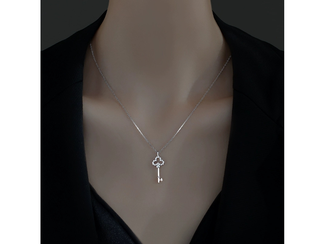 (oro Blanco) Llave De La Suerte ~ Plata De Ley S925, Collar Con Llave, Diseño Versátil, Sencillo Y Único.