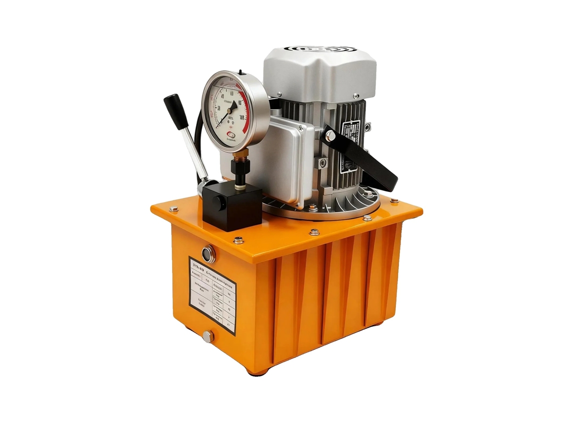 Bomba hidráulica eléctrica OEM con operación de alta presión y diseño de acero duradero, acabado naranja.