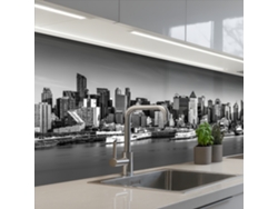 Salpicaderos De Cocina Skyline - Ciudad - Rascacielos - Negro - Blanco 150x60 Cm