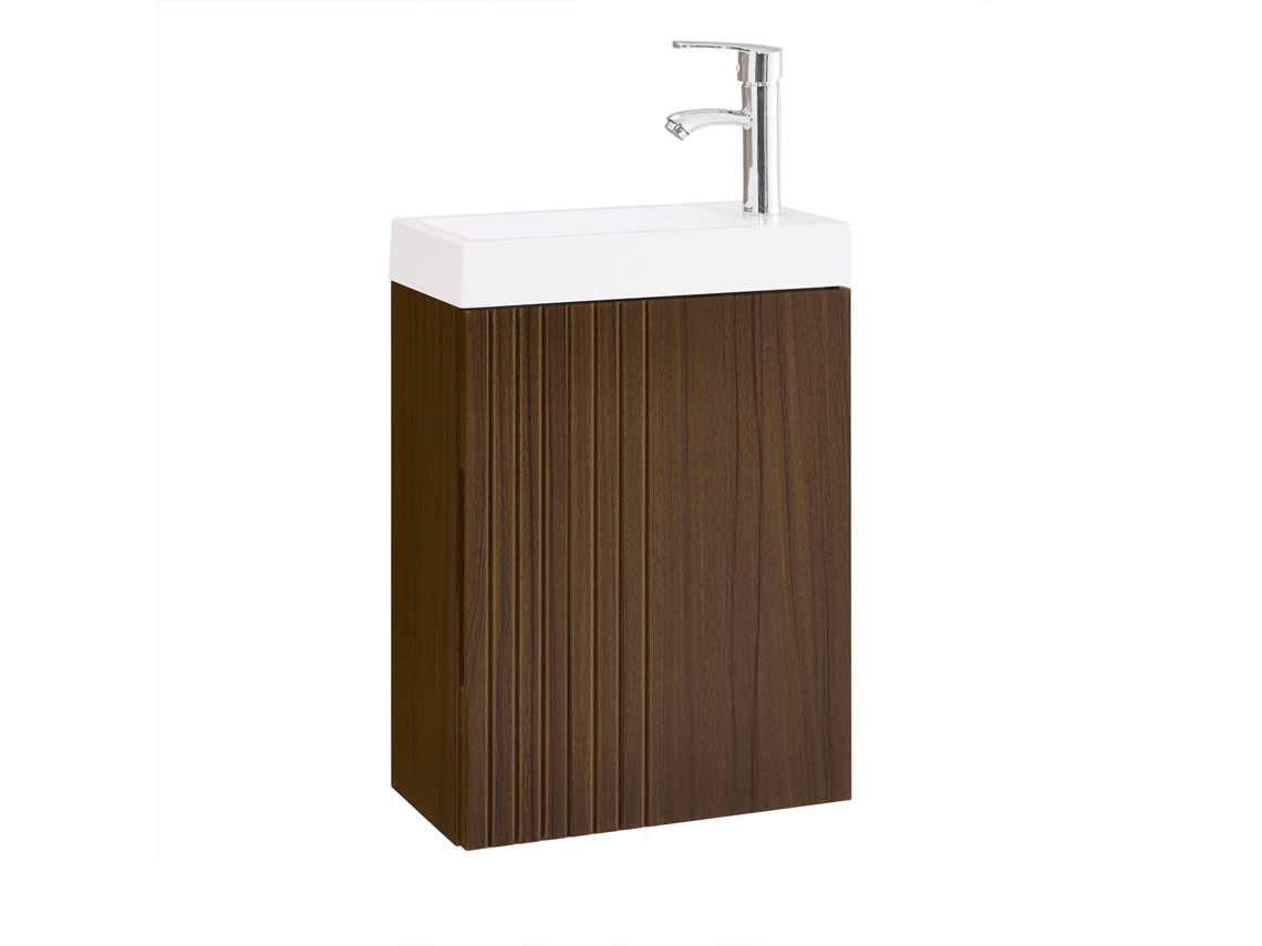 Bzr196 Br Mueble de baño de pared con 1 puerta y 1 lavabo marrón 40 x 22 x 56 cm Sobuy