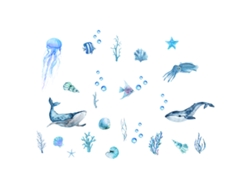 MEOIRUERY Pegatinas de Pared Temática Oceánica con Algas y Tortugas Marinas - Arte Adhesiva Extraíble para Baños