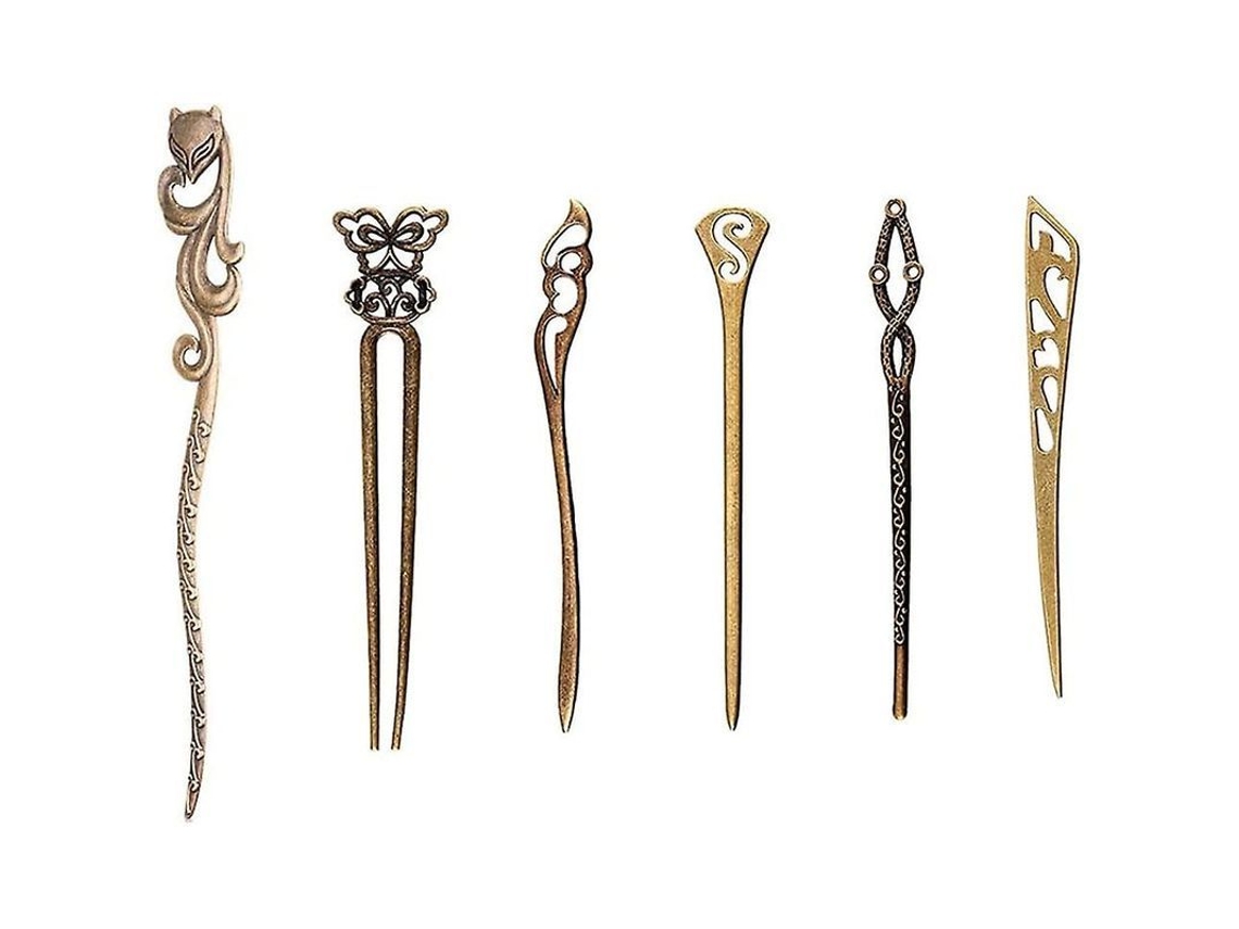 2026-6 Palillos De Pelo Chinos Para Mujer, Palos De Pelo Retro Vintage De Bronce, Duraderos Y Para Ocasiones Especiales