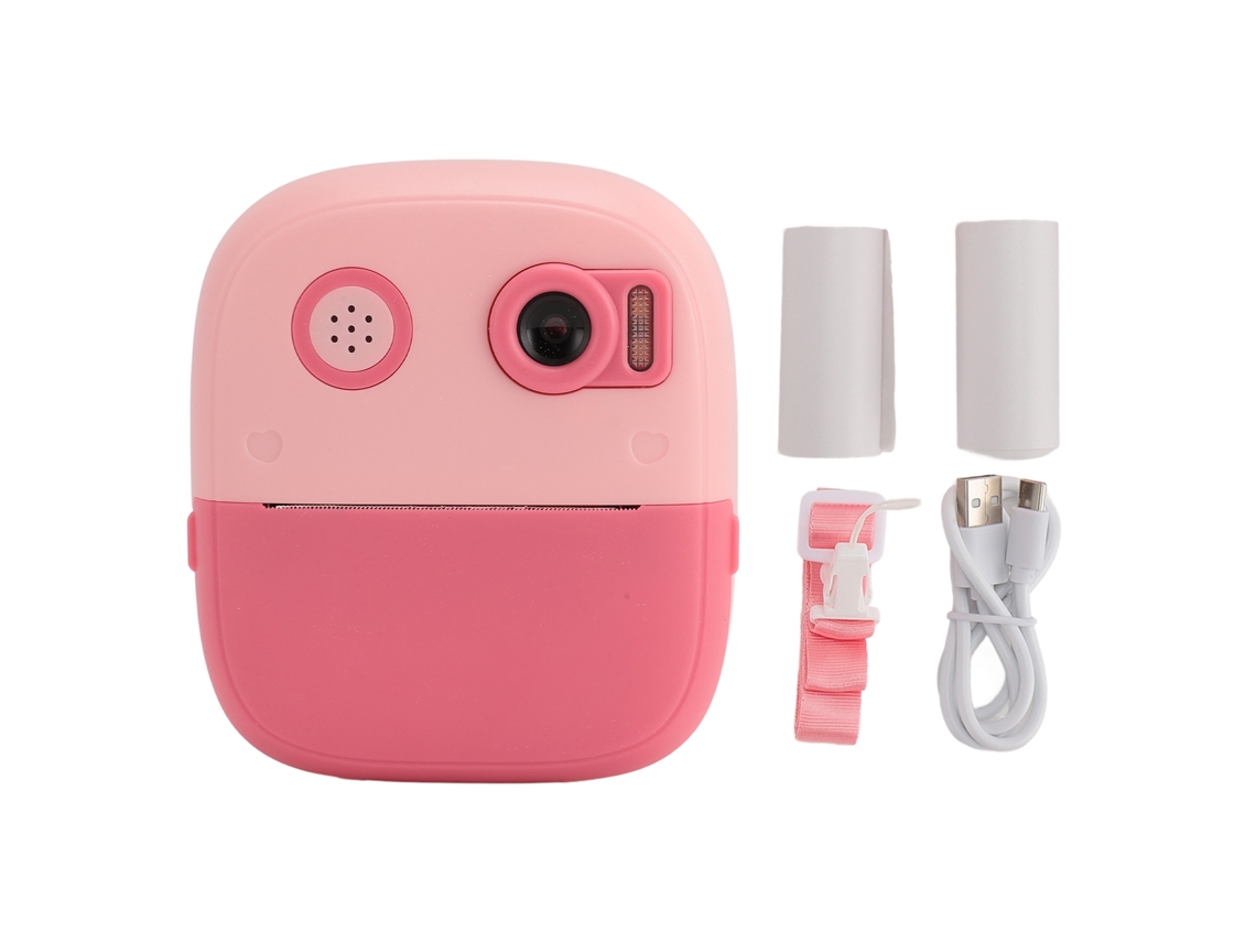 Cámara Instantánea Para Niños Con Pantalla Hd 1080p De 2,4 Pulgadas, Doble Lente Y Estampado Rosa.