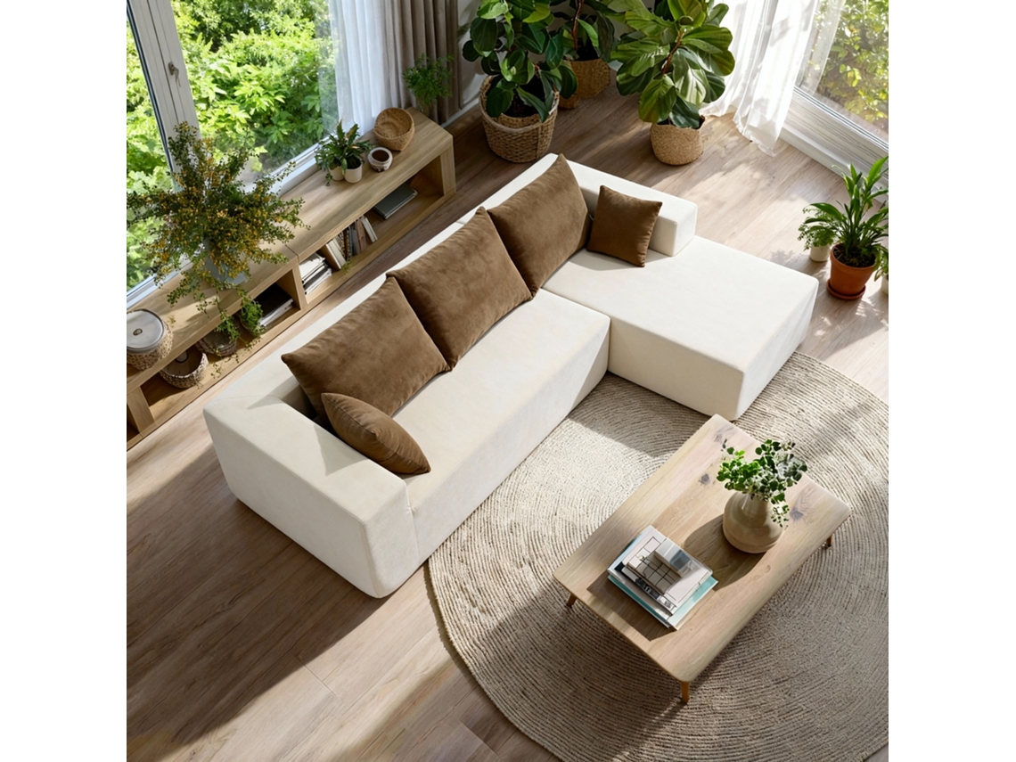Coco Living Sofá De Salón Luna 3 Plazas - Pana Acanalada - Blanco Arena Derecha