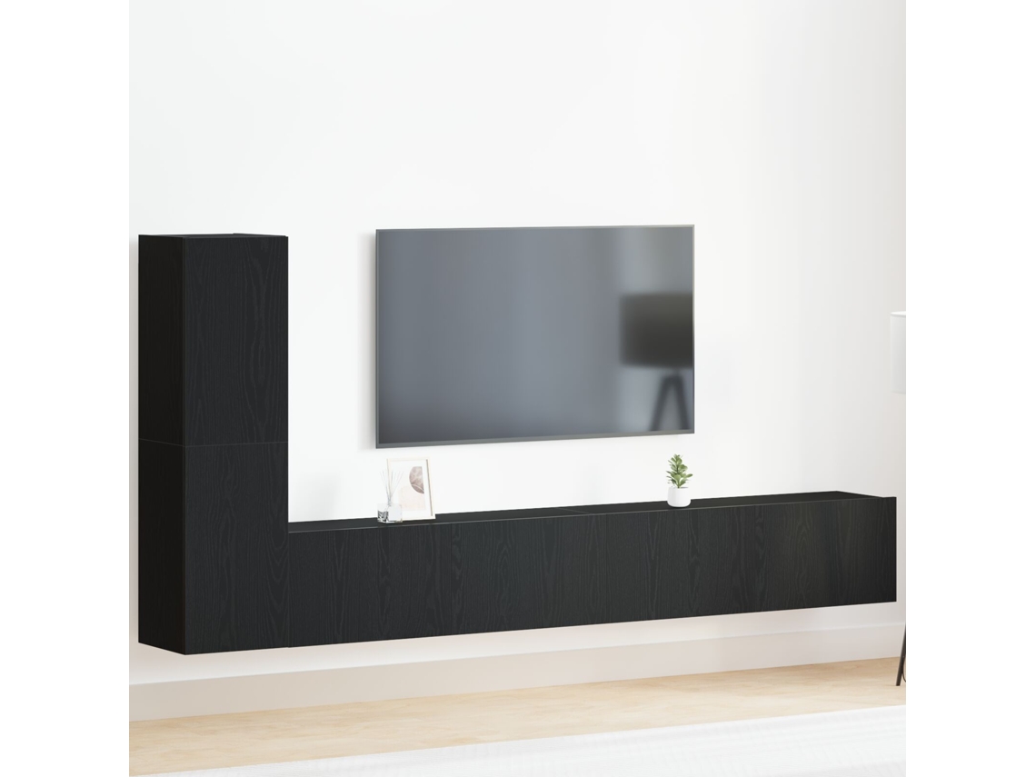 Conjunto De Gabinete De Tv De 3 Uds | Mueble De Salón | Cabinet De Tv Montado En La Pared De De Madera De Roble Negra Wsd526199