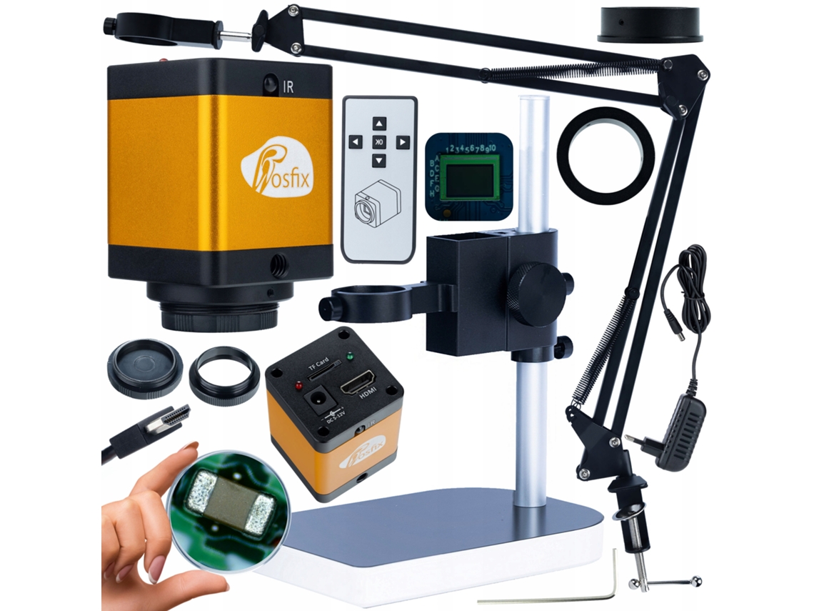 Microscopía digital ODM-180X: brazo ajustable, plataforma y cámara de 12 MP | HDMI | Alta precisión