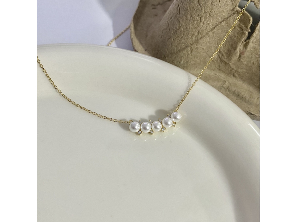 Collar Con Placa De Jade (dorado) - Collar Con Colgante De Perlas Chapado En Oro Blanco Y Plata De Ley 925, Exquisito Y De Lujo De Alta Gama.