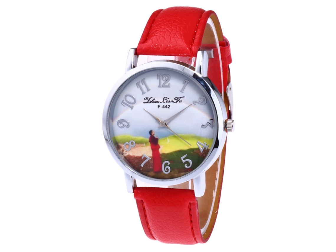 Reloj De Moda Casual Unisex Con Cuerda De Cuero De Quartzo Zhoulianfa Rojo
