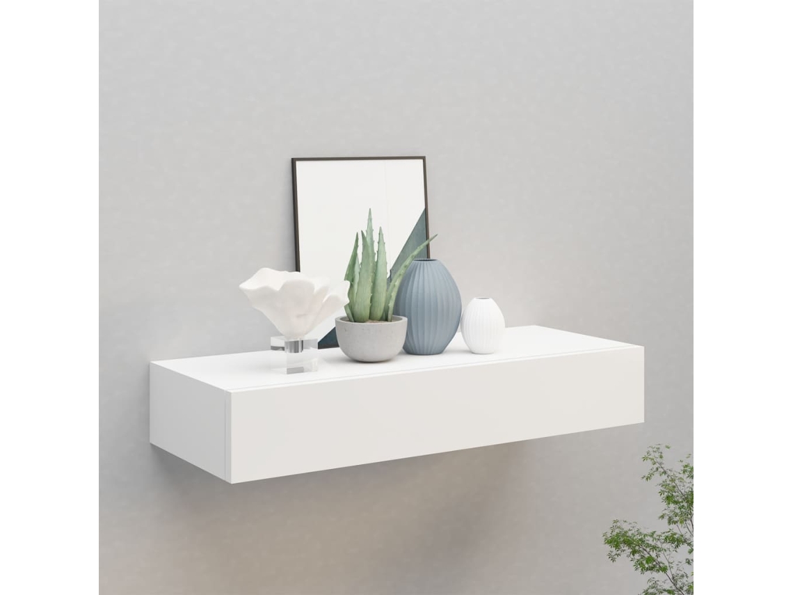 Estante con cajón de pared MDF blanco 60x23,5x10 cm