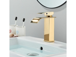 JILLIOPER Grifo de Baño Moderno Diseño en Cascada Dorado Cuerpo de Metal Resistente Ajustable para Agua Caliente y Fría