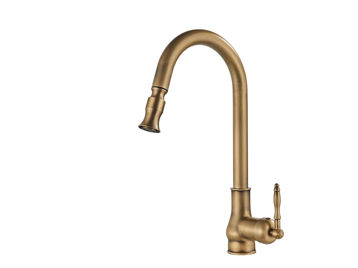 Grifo de cocina de latón antiguo, caño extraíble, control monomando, OEM antiguo