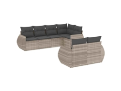 Conjunto de 7 sofás de jardín con cojines, mimbre, gris claro, MAISON EXCLUSIVE (7 piezas)