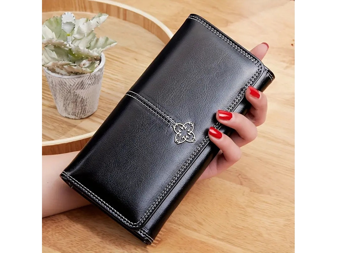 Cartera Premium con Cierre de PU Negro para Mujer/Hombre - Elegante y Práctica Tommy01