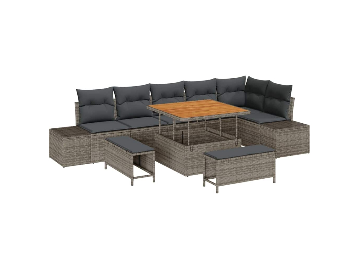 Maison Exclusive - Conjunto de sofás de jardín de 9 piezas, ratán sintético gris
