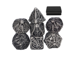 Set De 7 Dados Metálicos Poliédricos Con Diseño De Calavera Hueca, Exquisitos Y Portátiles Para Juegos De Mesa Y Cartas, Plata Antigua