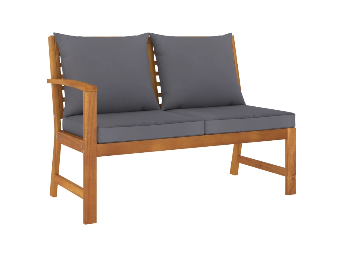 Banco De Jardín Madera De Acacia Y Cojines Gris Oscuro 114,5 Cm