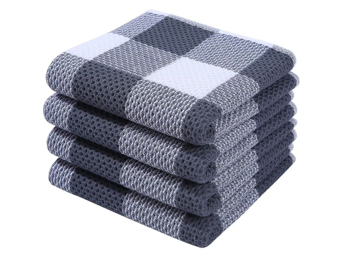 Paños De Cocina Linjou, Algodón De Punto Gofrado, Supersuaves, 4 Unidades, Gris Claro